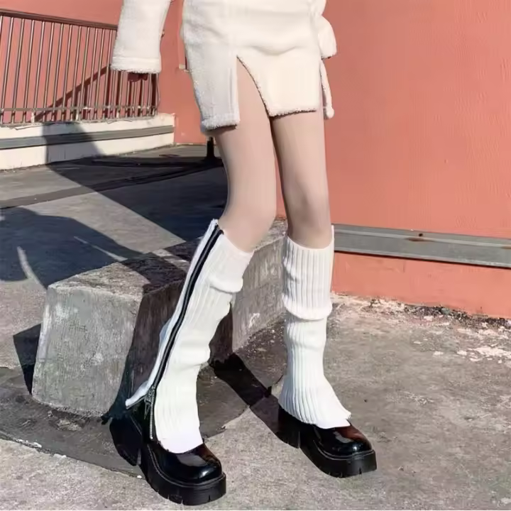 Pies Cubierta De Pimienta Girl Nueva Larga Tube Caliente Color Sólido Calcetines Versátiles Con Cremallera Cubierta De Botas - 1