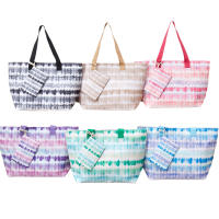 Bolso de playa plegable grande con cremallera - Bolso de hombro ligero y duradero con monedero incluido, ideal para compras, camping y viajes, diseño de hojas tropicales impreso, múltiples colores disponibles - details 0