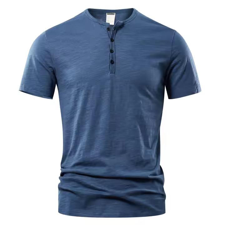 Camiseta Para Hombre Casual De Verano Cuello Henry Manga Corta Alta Calidad Moda Básica Camisetas Hombre Transpirable Ligera Y Secado Rápido - 1