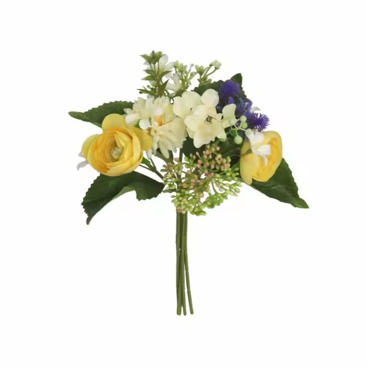 Gerimport Ramo Atado Planta Artificial Amarillo Pom Pom Mix 33 Cm - Decoración Realista - 1