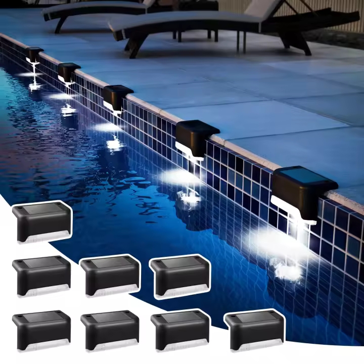 Paquete de 8 Luces Solares impermeables para Cercas, Escaleras, patios y Caminos (Negro y Blanco) - 1
