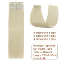 Extensiones De Cabello Sintético Recto BENEHAIR 180g 12PCS 22" Para Mujer Resistente Al Calor Pieza Completa Extensiones De Cabello Con Clip - details 17