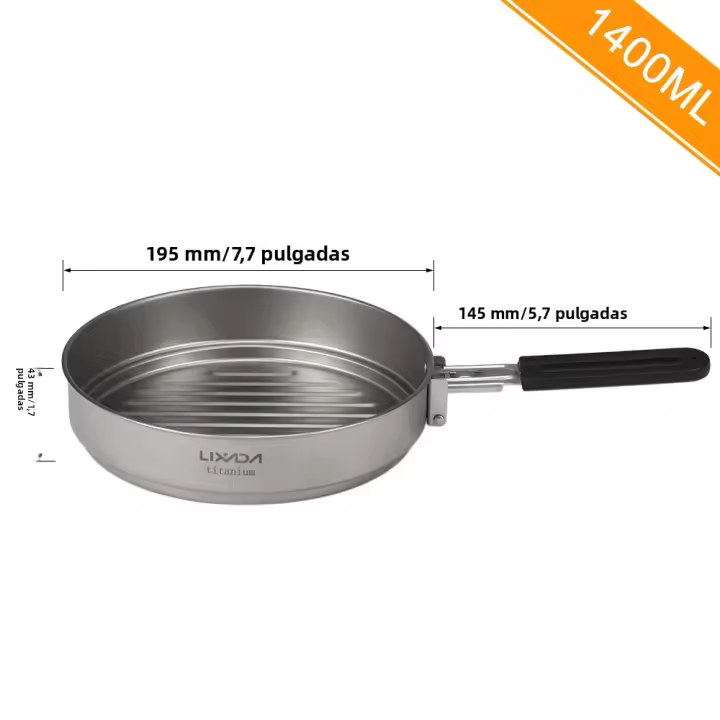 Lixada Sartén De Titanio 1100ml Ultraligera Con Mango Plegable Para Cocinar Al Aire Libre Camping Senderismo Montañismo - 1