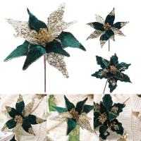 Adorno De Navidad Flor De Oro Y Verde Para Árbol De Navidad Decoración De Casa Fiesta De Año Nuevo Regalo De Navidad Flores Artificiales - details 2