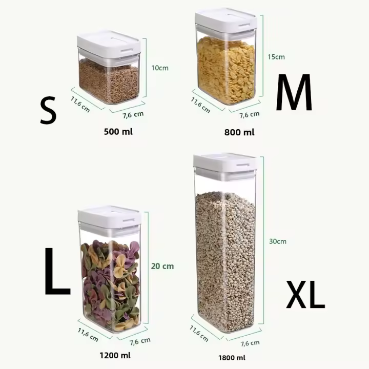 Juego De Botellas De Almacenamiento De Plástico Transparente Para Cocina Ajuste Táctil Para Cereales Frijoles Y Snacks - 1