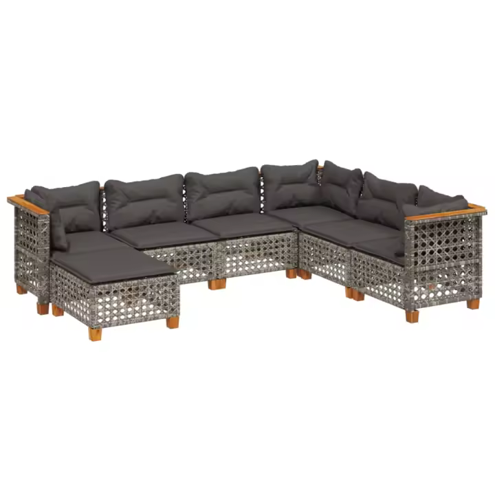 vidaXL Set de sofás de jardín 7 pzas con cojines ratán sintético gris - 1