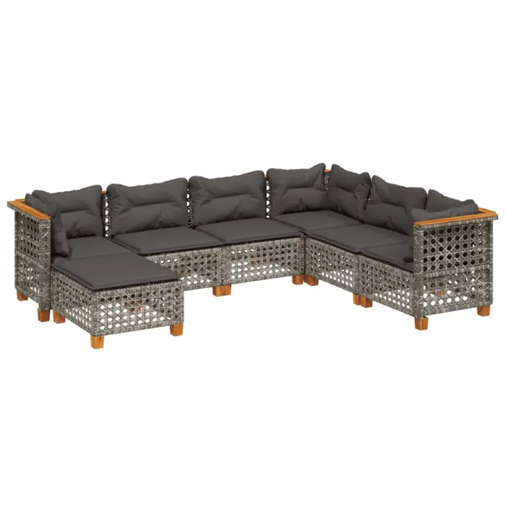 vidaXL Set de sofás de jardín 7 pzas con cojines ratán sintético gris - 1
