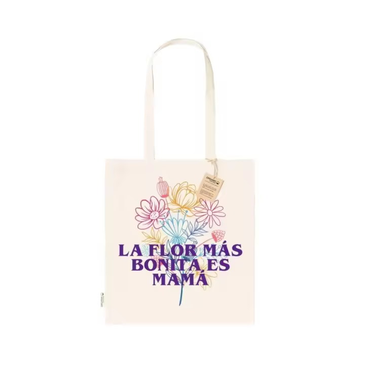 DEREGALOOS Tote Bag Algodón Orgánico con Frase La Flor Más Bonita es Mamá, Regalo Ideal  para el Día de la Madre - 1