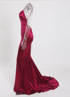 Vestido De Seda Elástico Con Cuello En V Y Espalda Descubierta Para Fiesta De Noche Boda Y Compromiso Vestido De Noche De Mujer Longitud Del Piso Estilo Mermaid Sin Mangas - details 17