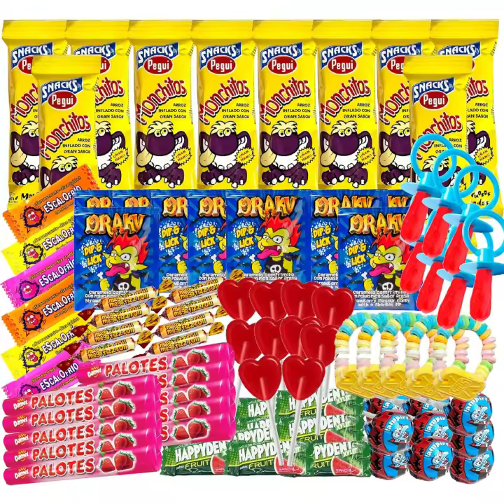 Super Pack Chuches de las Mejores Marcas, Incluye Arroz Inflado Monchitos, Relojes, Palotes, Caramelos para Hallowen, Navidad, Cumpleaños y Fiestas de Niñas y Niños. Caja Regalo WikiMark (Caja de 100) - 1
