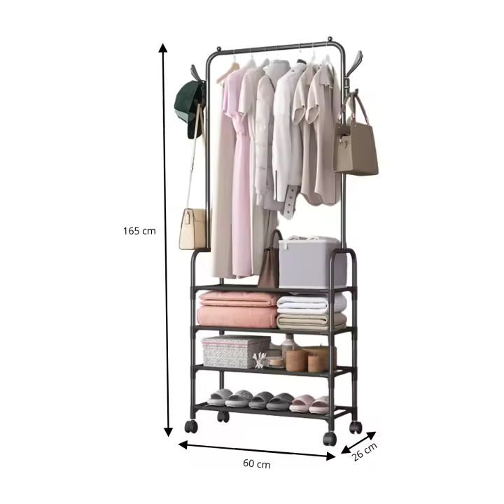 LUTODY - Perchero pie de burro y Zapatero, Colgador de ropa con estante para zapatos y accesorios, Multifuncional para salón, dormitorio, sala de estar y entrada - 1