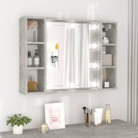 vidaXL Mueble con espejo y luces LED 76x15x55 cm en color Gris hormigón/Blanco/Gris sonoma y más | almacenamiento funcional diseño moderno para baño dormitorio sala - details 0