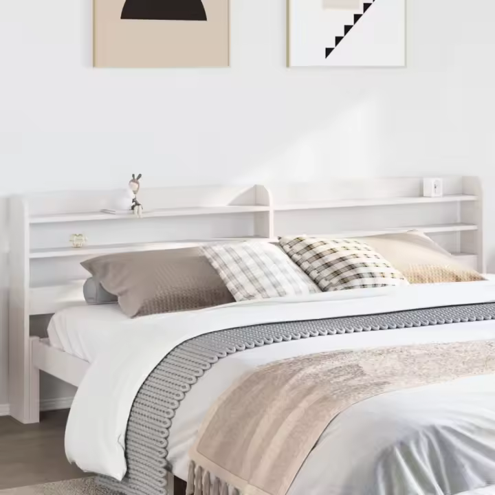 Cabecero de cama con estantes madera maciza pino blanco 200 cm - 1