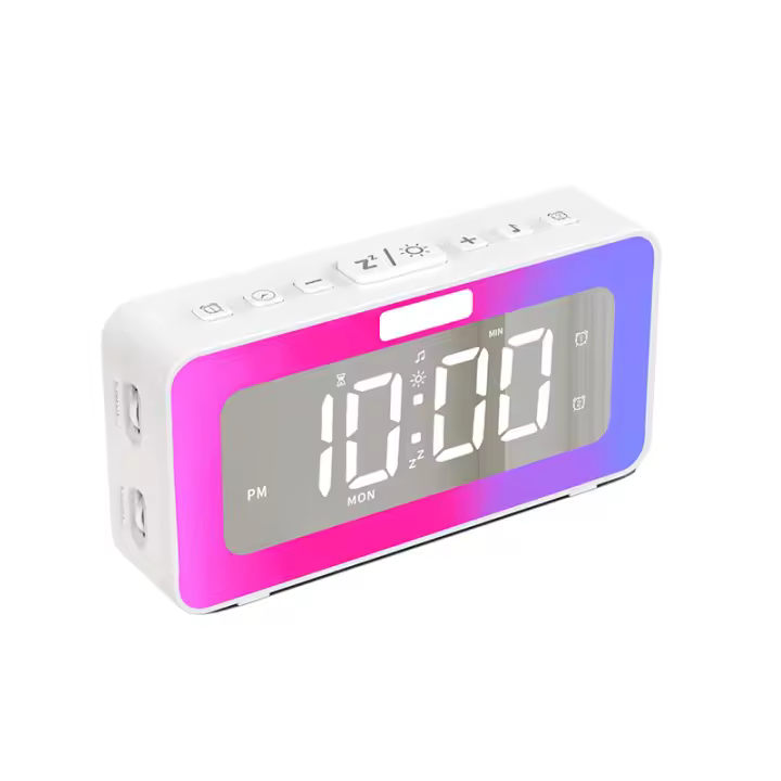 Reloj despertador DIGITAL 2 alarmas Espejo LED 8 Modos de Luz Temporizador electrónico - 1