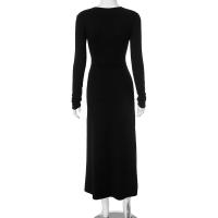 Vestido Basic Elegante De Piel Amigable Cintura Delgada Pullover De Color Sólido Joker Vestido Largo De Falda Para Mujer - details 12