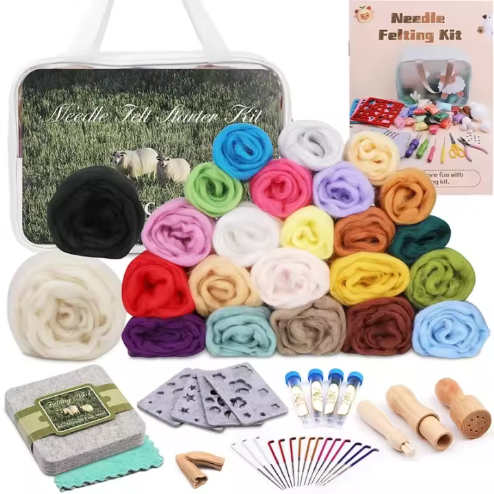 Kit De Felteado KRABALL Con 24 Colores De Lana Herramienta De Felteado Y Suela De Esponja Para Principiantes DIY Artesanía - 1