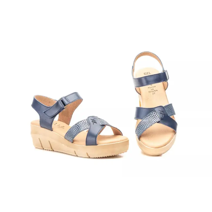 AE-640 Marino Hecho en España Sandalias Mujer Piel Marino Velcro Cuña Gel Numeración: 35-41 Marca: Alto Estilo Color: Marino sandalia muy comoda ideal para el verano para todo tipo de eventos - 1