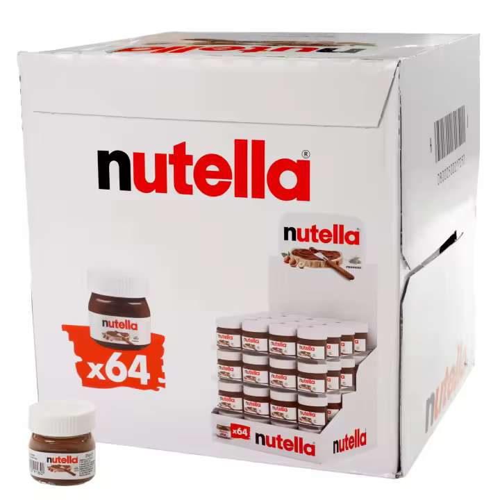 Nutella mini 25 gr x 64 uds crema de cacao y avellanas. Caja Ferrero porciones pequeña - 1