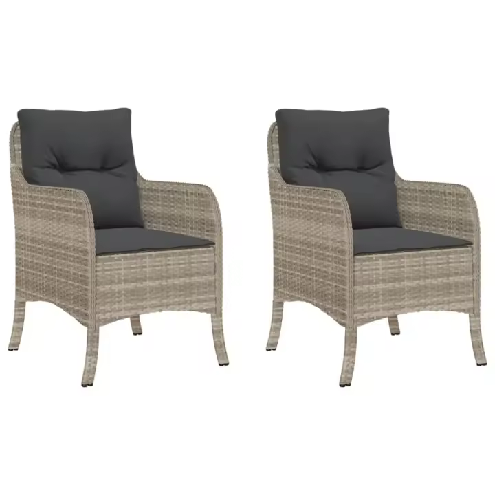 vidaXL Sillones de jardín con cojines 2 uds ratán sintético gris - 1