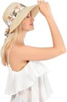 Sombrero de paja de Ala Ancha para mujer with floral y Protección UV para el verano - details 3