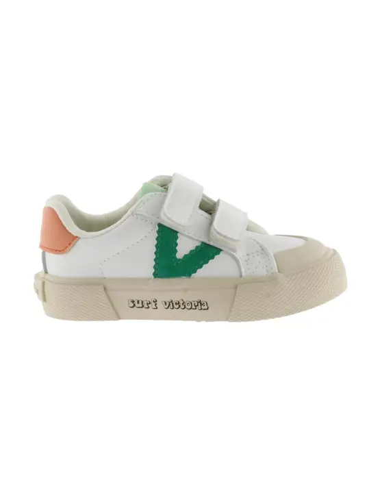 Zapatillas victoria tribu tiras blanco verde de niño. - 1