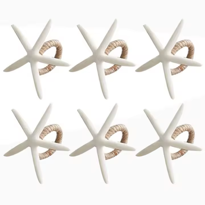 Juego de 6 anillos de servilleta de estrella de mar para mesas, boda, cumpleaños, banquete, navidad - 1