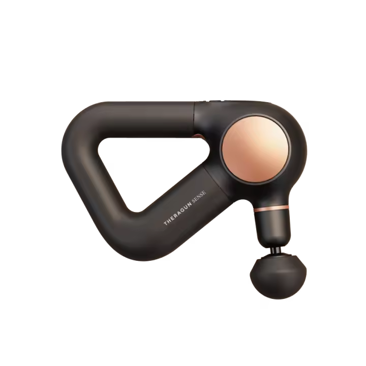 THERABODY THERAGUN SENSE - Pistola de Masaje Profesional, Alivia Dolores y Estrés con Terapia de Masaje Científicamente Comprobado y Respiración Relajante, Sensor Biométrico Integrado, 4 Accesorios, App Inteligente,  Mejora Bienestar Mental y Físico - 1