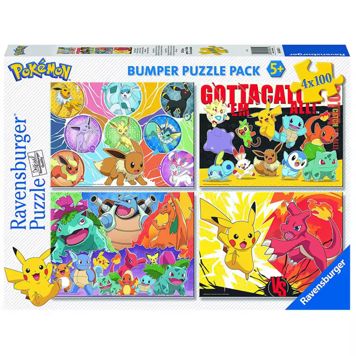 RAVENSBURGER PUZZLE POKEMON BUMPER PACK 4 X 100 PIEZAS, 05651, TIENDA CON LICENCIA OFICIAL - 1