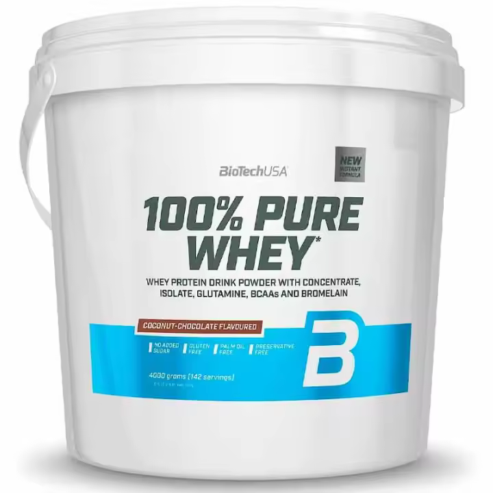 Biotech Usa 4kg 100% Pure Whey  - Proteína en Polvo con BCAA y Glutamina - Sin Gluten, Sin Aceite de Palma - 1