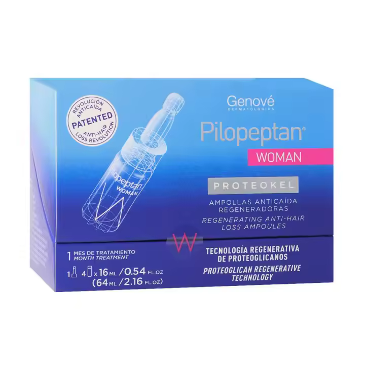 Genove PILOPEPTAN WOMAN PROTEOKEL AMPOLLAS ANTICAIDA 4 X 16ML - Frena la Caída del Cabello - Fortalece y Regenera el Cabello - 1
