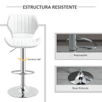 HOMCOM Juego de 2 Taburetes Altos de Cocina y Giratorio Taburetes Altos de Cuero Sintético con Respaldo y Estructura de Metal 47x51,5x92-114 cm Blanco - details 4