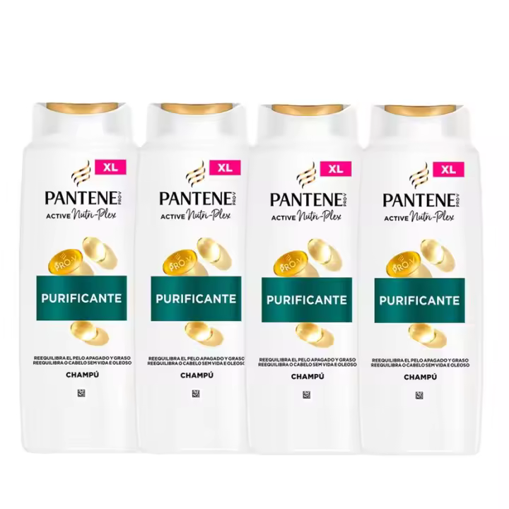 Pantene | Champú Purificante para Pelo Apagado y Graso. 2500ml, Limpieza Suave. Protege Enlaces Capilares. Sin Siliconas. Nutri-Plex. 4x625ml - 1