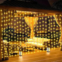 Curtain Light Solar Exterior 300LED Impermeable Luces De Cadena Para Jardín Patio Puente Decoración Festiva De Navidad - details 2