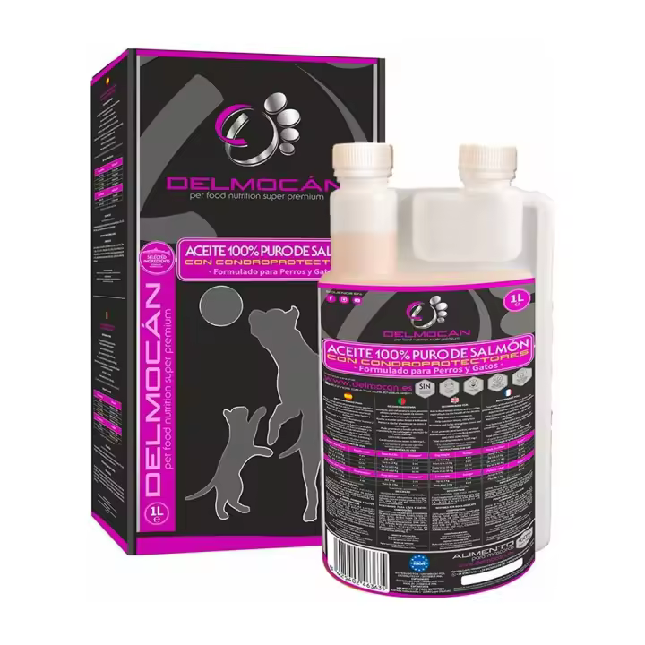 DELMOCAN Aceite 100% - Salmón (1L.) para fortalecer huesos y pelo brillante - 5000 mg/l - 1