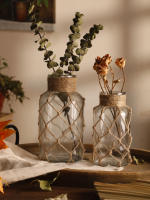 Vaso De Cristal Rustico Colgante Con Correa De Malla Para Flores Secas Decoración De Hogar Para Sala De Estar Y Mesas Transparente Boho Vintage - details 18