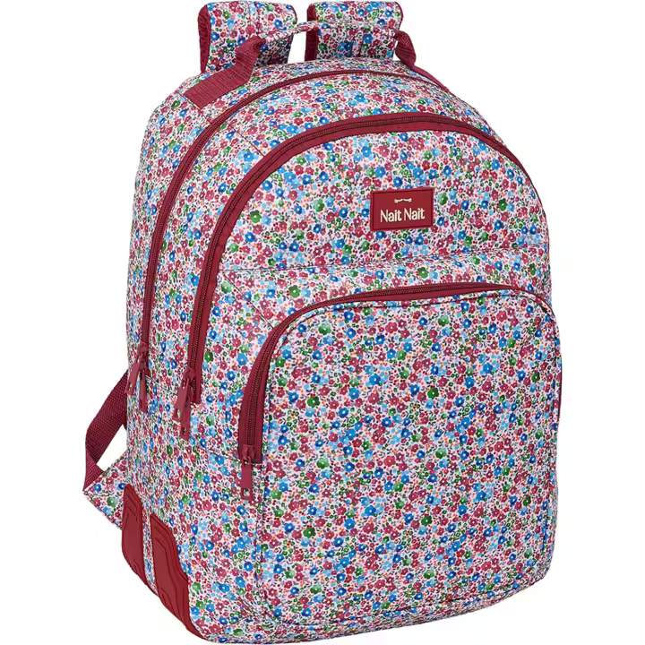 SAFTA  MOCHILA GRANDE "FLORES COIMBRA BURDEOS" - Mochila Escolar Licencia Oficial - Diseño Ergonómico - Amplio Espacio de Almacenamiento - Bolsillos Multifuncionales - 1