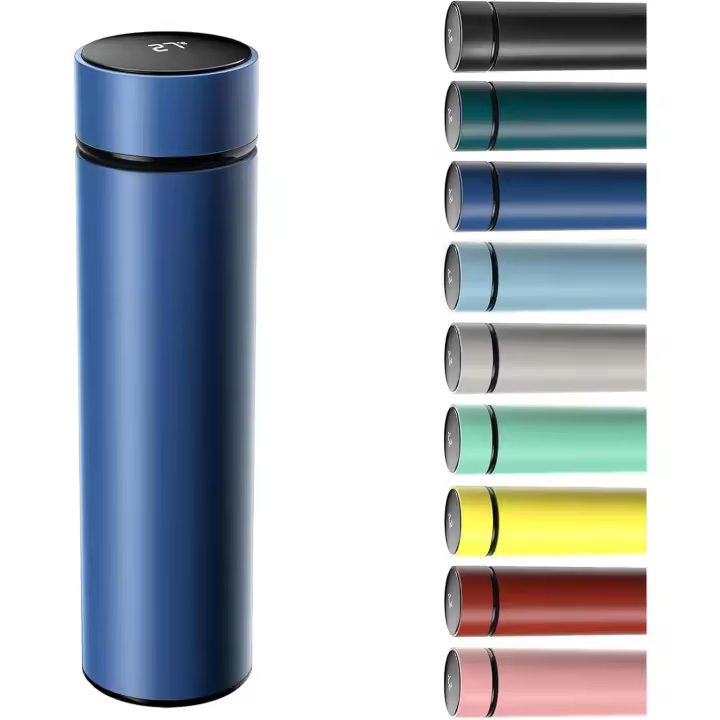 Tazasde Café de viaje de 500 ml, botella de agua con acristalamiento al vacío de Maple inoxidable 304, with Indicador de temp y Pantalla táctil (Azul) - 1