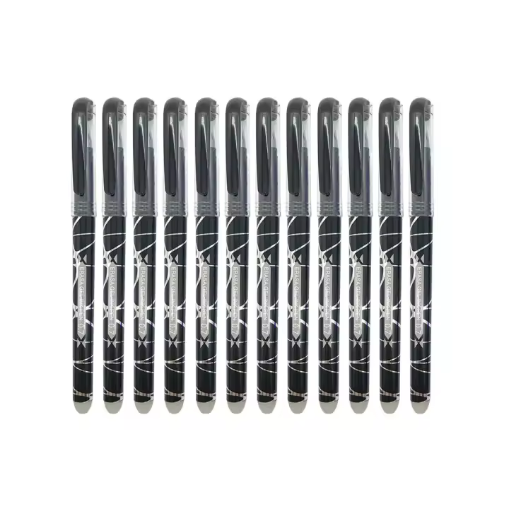RHardware 12 bolígrafos de tinta negra, borrable de gel 0,7mm - 1