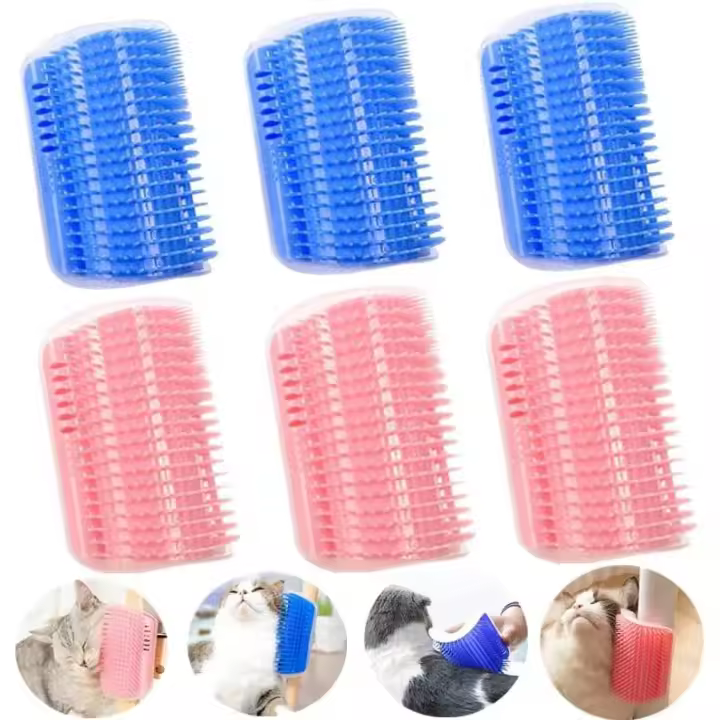 Paquete de 6 Cat Self Groomer con Catnip Wall Mount Corner Scratcher Cat Face Grooming Brush Pet Grooming Masaje Peine Groomer para Gatos de Velo Largo Pascotas Perro Gatito Puppy (Azul y Rosa) - 1