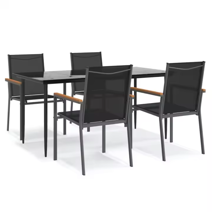 vidaXL Juego de comedor para jardín 5 piezas acero y textilene negro - 1