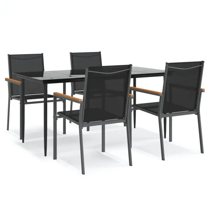 vidaXL Juego de comedor para jardín 5 piezas acero y textilene negro - 1