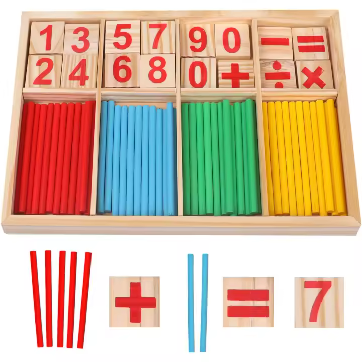 Varillas de madera para contar juguetes, palitos de inteligencia matemática, tarjetas de números de madera, bloques de construcción, regalo para niños, juguetes educativos preescolares - 1