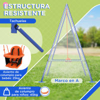 Outsunny Columpio Infantil 2 en 1 Columpio para Niños y Bebés con 1 Silla para Niños 1 Silla para Bebés y Cinturón de Seguridad para Exterior e Interior Naranja - details 2