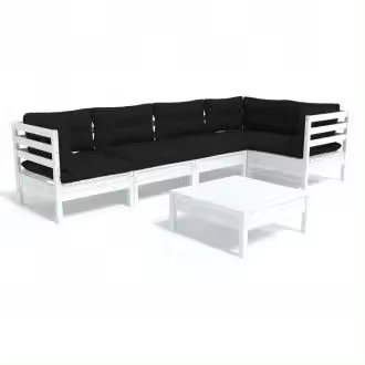 VIDAXL 3096389 conjunto de jardín de 6 piezas de mesa con sofás de madera de pino blancos y cojines color gris antracita - 1