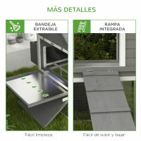 PawHut Gallinero Grande de Madera 310,5x149,5x149 cm Jaula para 4-6 Gallinas Gallinero con 2 Ventanas Puertas Nido Bandeja Extraíble y Rampa para Exterior Gris - details 6