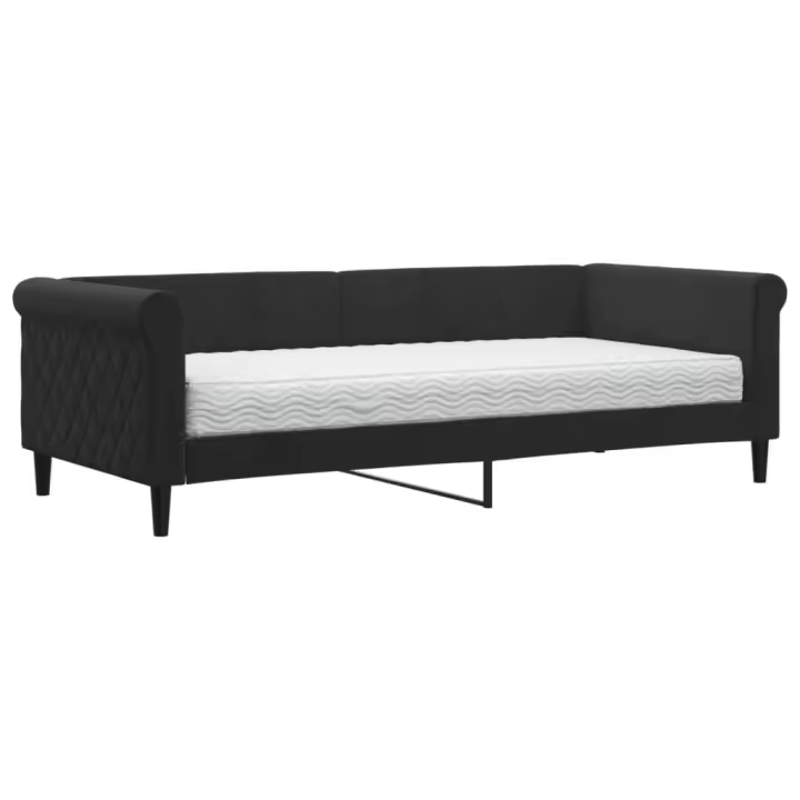 vidaXL Sofá cama con colchón terciopelo negro 90x200 cm - 1