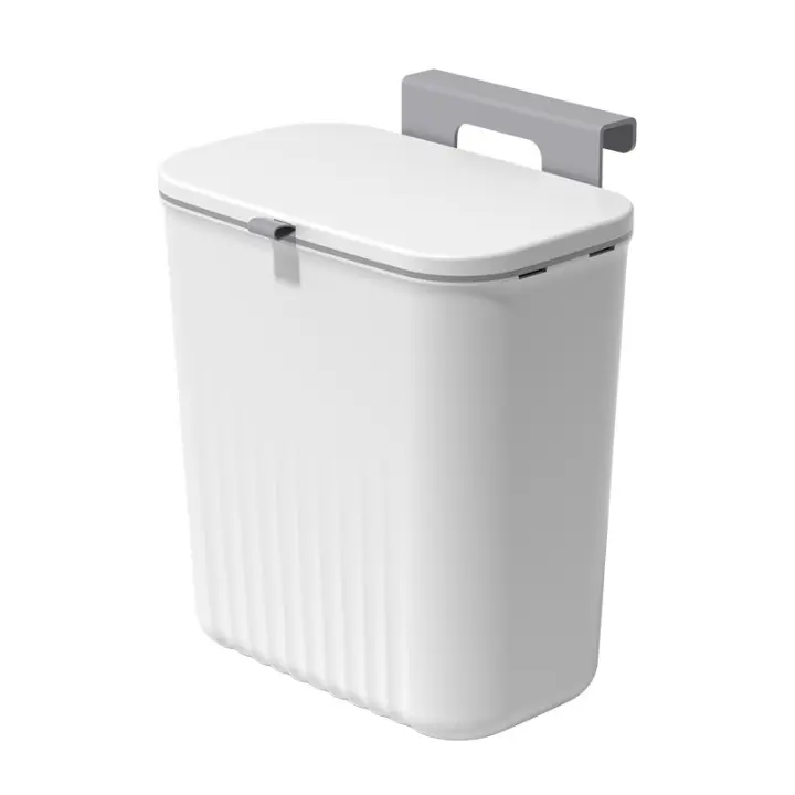 Cesta De Basura Ecológica De 9L Colgante Para Cocina Con Tapa Y Soporte En La Pared Para Puerta De Armario Reciclaje - 1