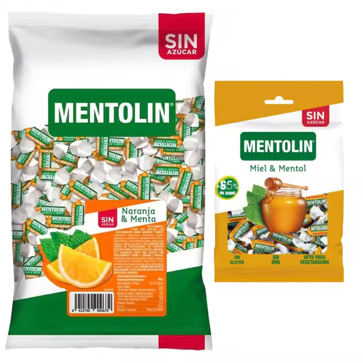 Mentolín caramelos garganta naranja s/a bolsa 1kg y de regalo  miel mentol s/a bolsa 100g - 1