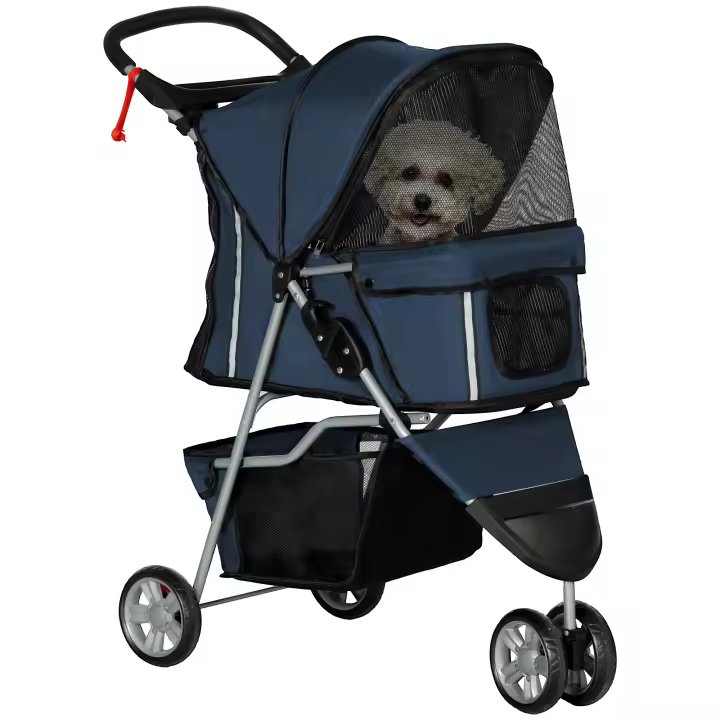 PawHut Cochecito Plegable para Mascotas Carrito para Perros y Gatos con Ruedas Giratorias Cesta y Posavasos 75x45x97cm - 1