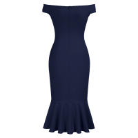 Vestido Elegante Para Mujer De Encaje Con Volante Y Cintura Ajustada Vestido De Fiesta Con Hombros Descubiertos Y Abertura En La Pierna Vestido Clásico De Cintura Alta Y Acolchado - details 22